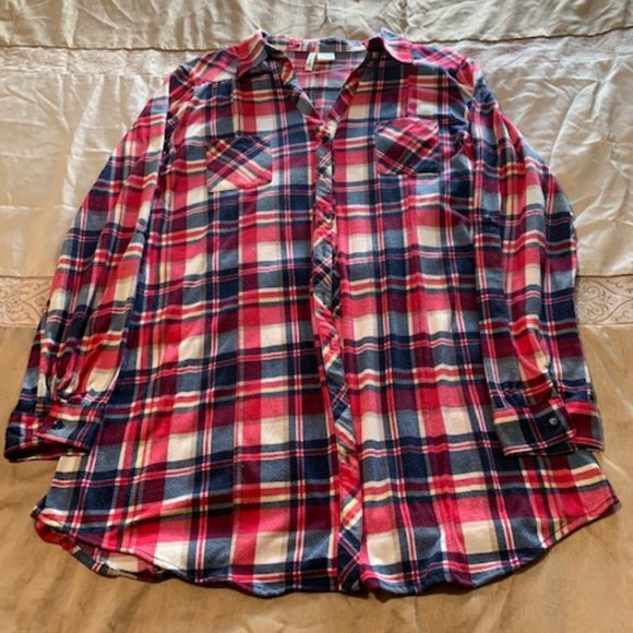 Plaid Shirt Red Blue White Button Down - Picture 1 of 1